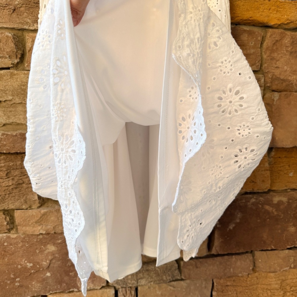 Lulus M White Eyelet Cotton Tie Strap Tiered Midi Dress Womens Graduation Easter - Picture 8 of 15